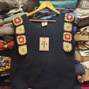 Rain & Rose Womens Multicolored Granny Square Sleeveless Blouse Top Size Medium